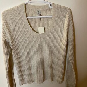 A New Day Women’s Sweater 1X Oatmeal Color  Soft Ribbed Design Round Neck NWT